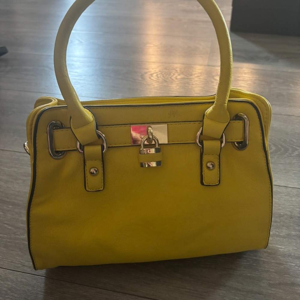 Charming Charlie’s Yellow Satchel with Gold Hardware and Top Handle